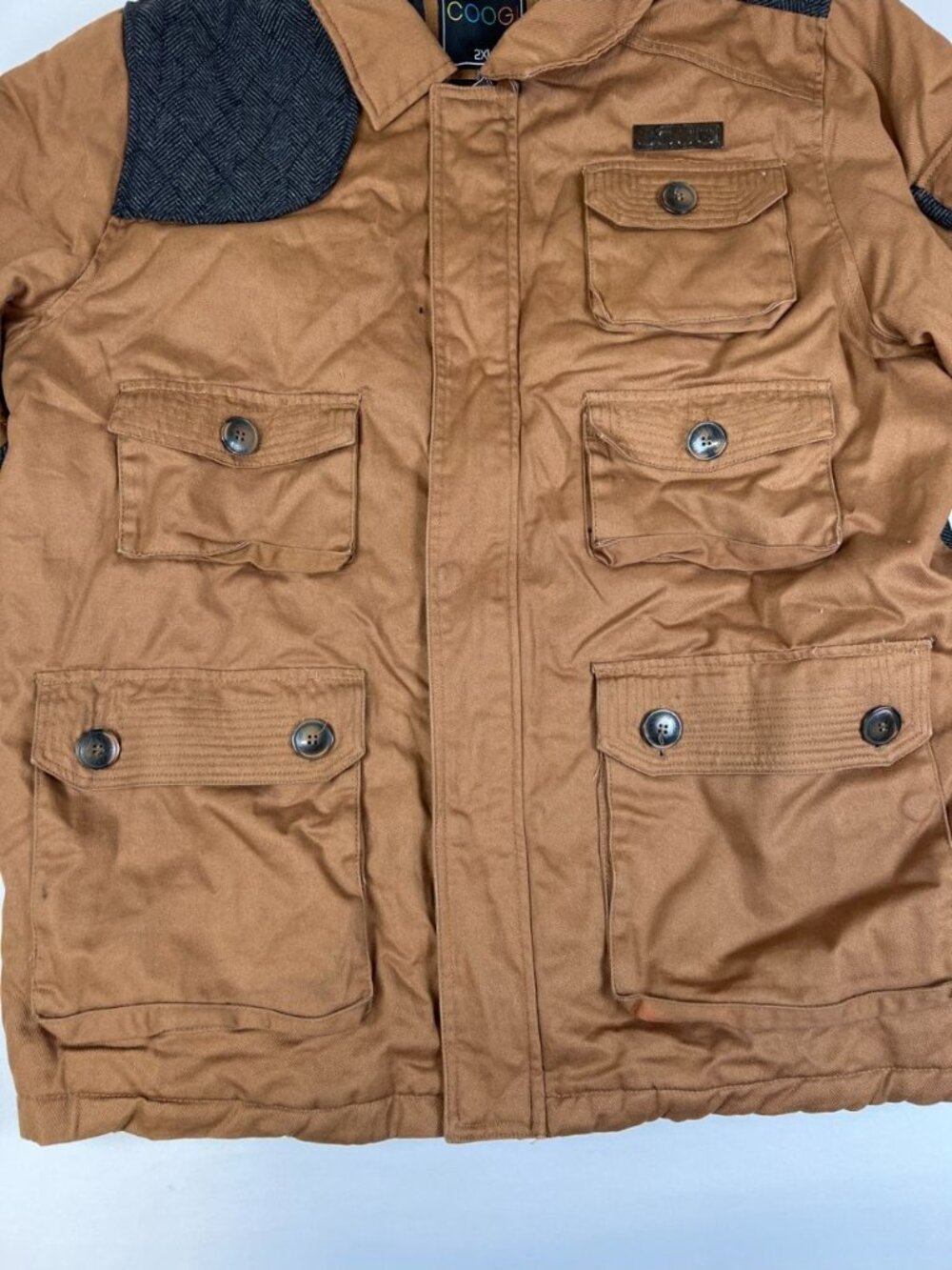 Coogi Men’s 2XL Brown Utility Field Jacket Herringbone Trim Full Zip Heavyweight - Picture 7 of 13
